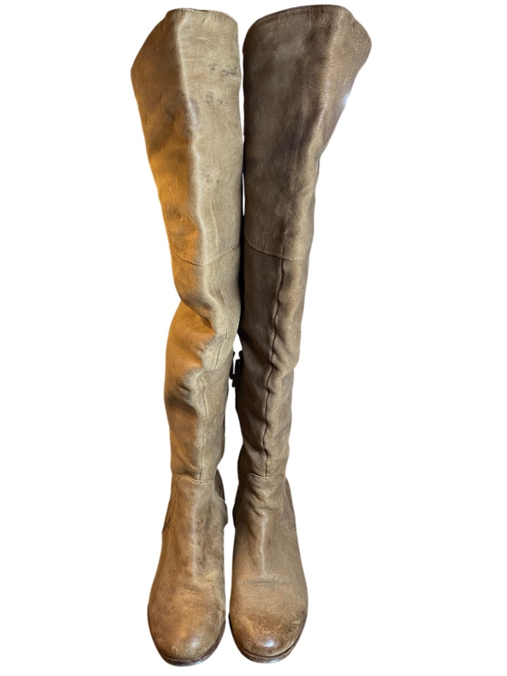 Y2K Belle Sigerson Morrison Distressed Taupe Leather Over The Knee Boots US 7